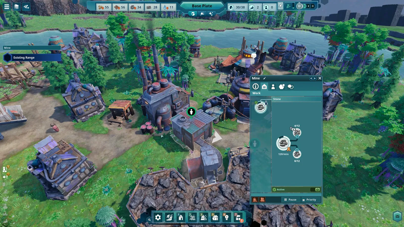 Beyond These Stars building construction queue panel and hex terrain fertility overlay